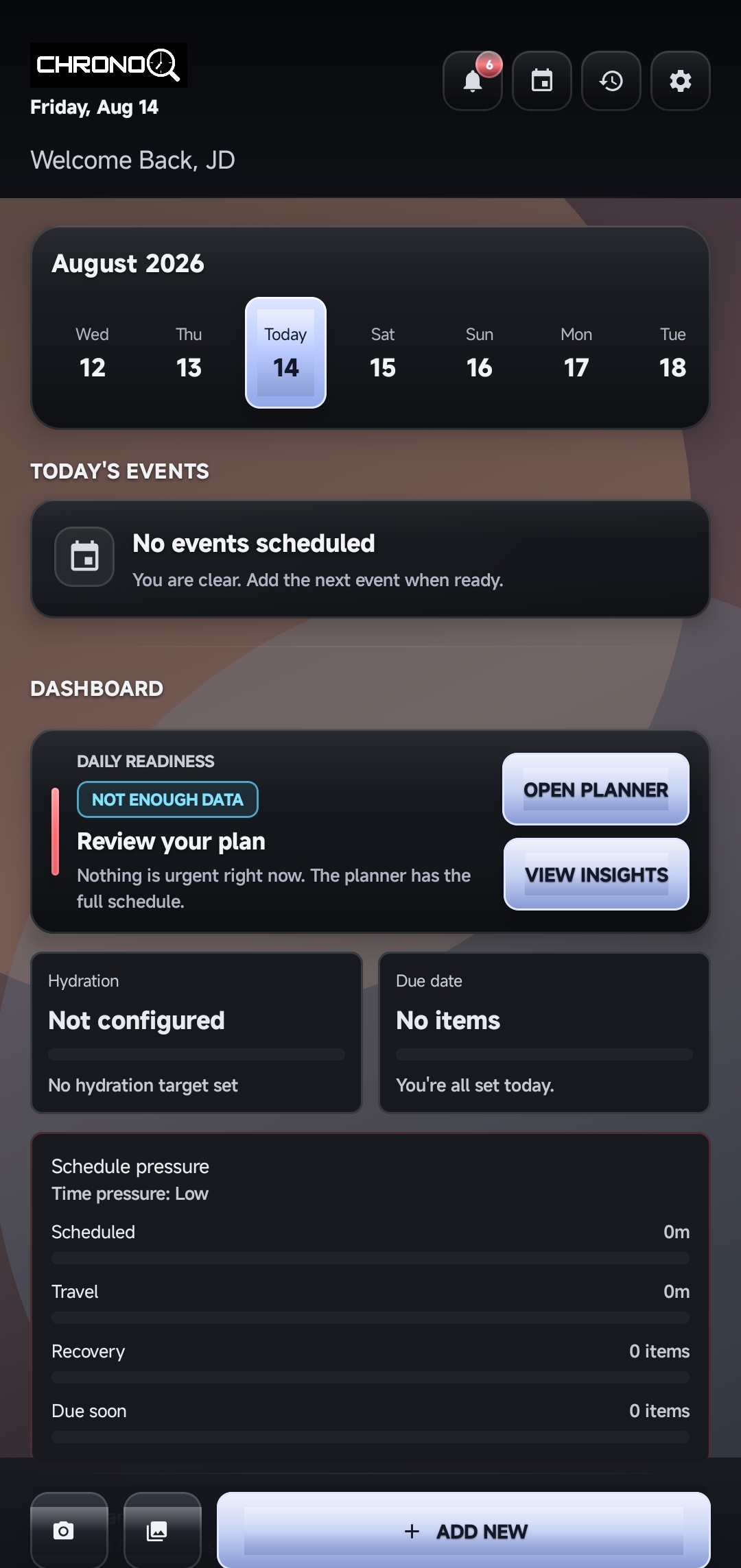 ChronoQ dashboard screen
